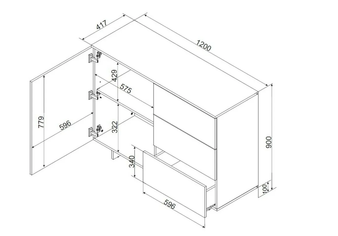 Credenza beige 120x41x90h cm 1 anta e 3 cassetti - Rubiera