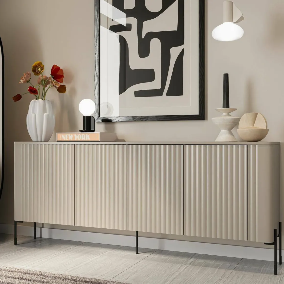 Credenza beige 190x39x80h cm 4 ante - Laion