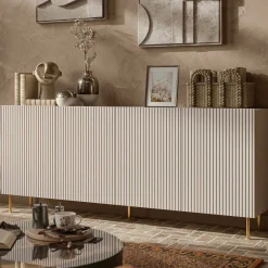 Madie|Credenze > Dmora Credenza beige 200x42x82h cm 4 ante - Londa Beige Cashmere