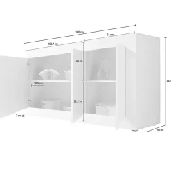 Madie|Credenze > Dmora Credenza bianca e acacia 160x43x86h cm 3 ante - Faustin Marrone, Bianco Acacia