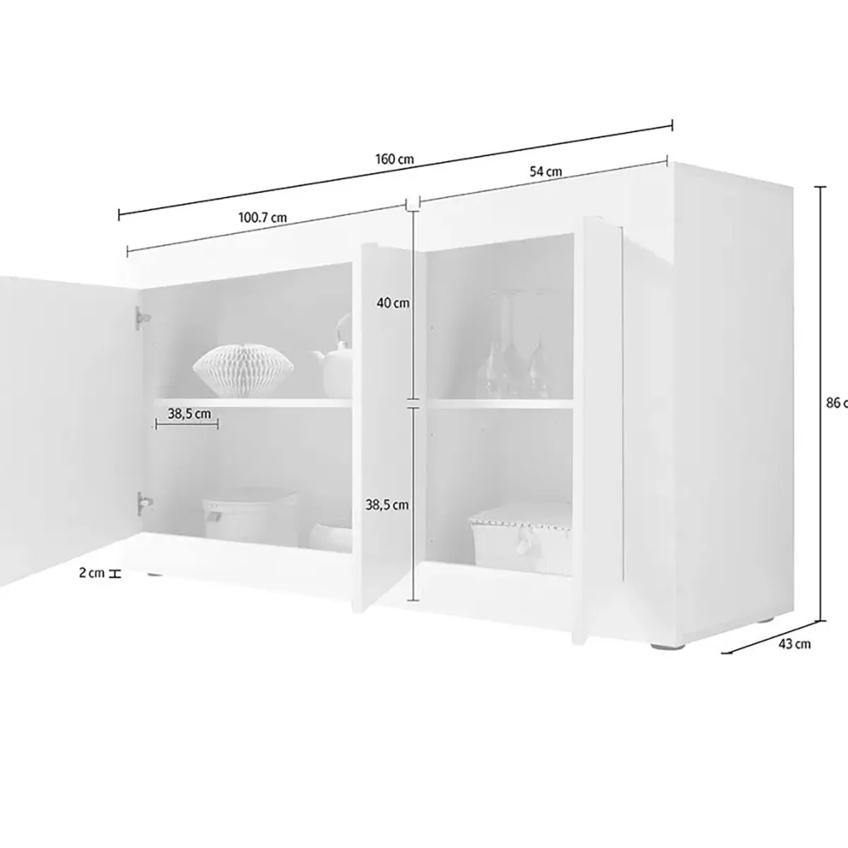Madie|Credenze > Dmora Credenza bianca e acacia 160x43x86h cm 3 ante - Faustin Marrone, Bianco Acacia
