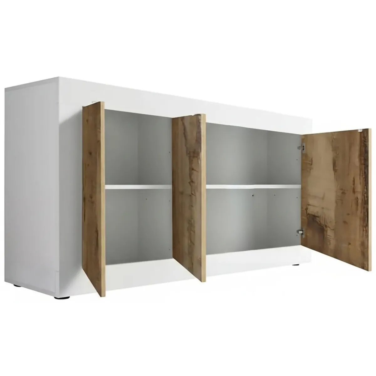 Madie|Credenze > Dmora Credenza bianca e acacia 160x43x86h cm 3 ante - Faustin Marrone, Bianco Acacia