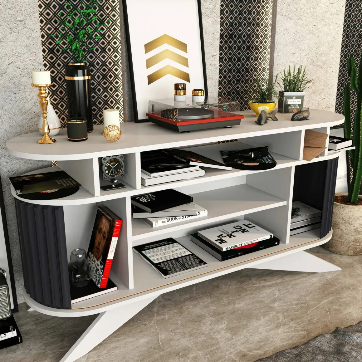 Credenza bianca e antracite 150x43x75h cm 2 ante - Joy