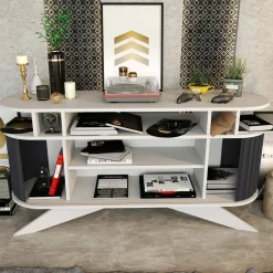 Credenza bianca e antracite 150x43x75h cm 2 ante - Joy