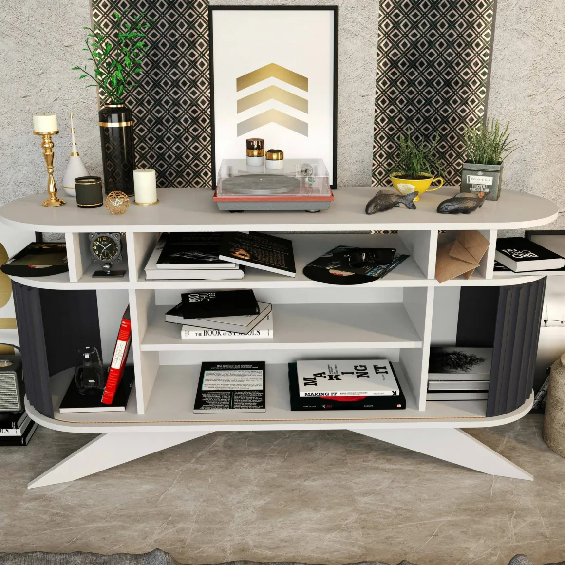 Credenza bianca e antracite 150x43x75h cm 2 ante - Joy