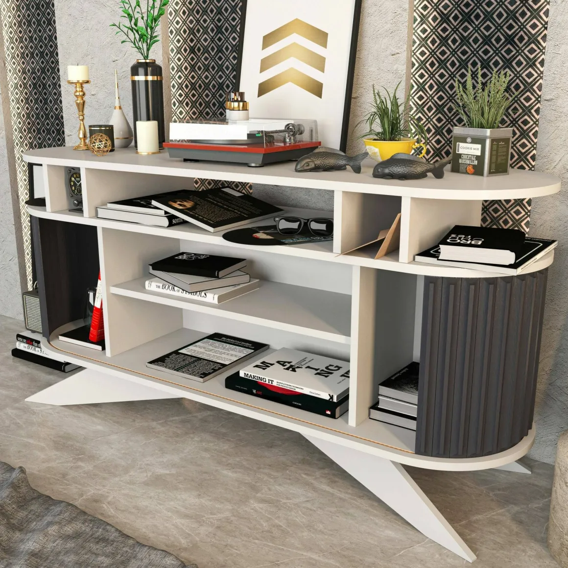Credenza bianca e antracite 150x43x75h cm 2 ante - Joy