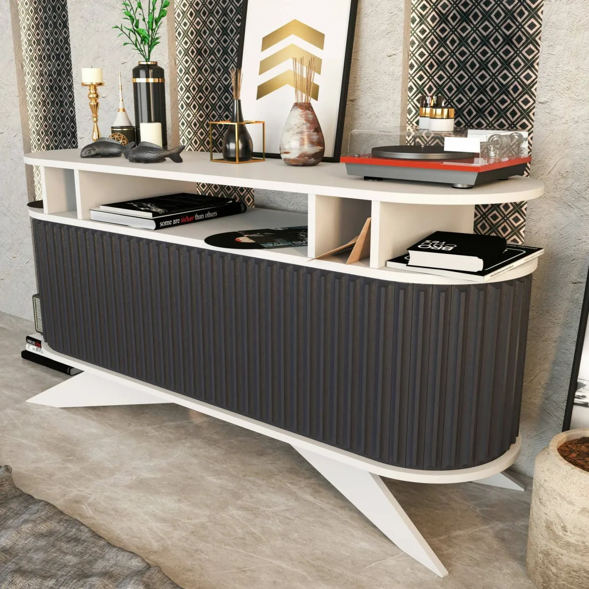 Credenza bianca e antracite 150x43x75h cm 2 ante - Joy
