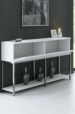 Cucina|Madie > Dmora Credenza bianca e argento 150x30x80h cm 2 ante - Basilia Argento, Bianco
