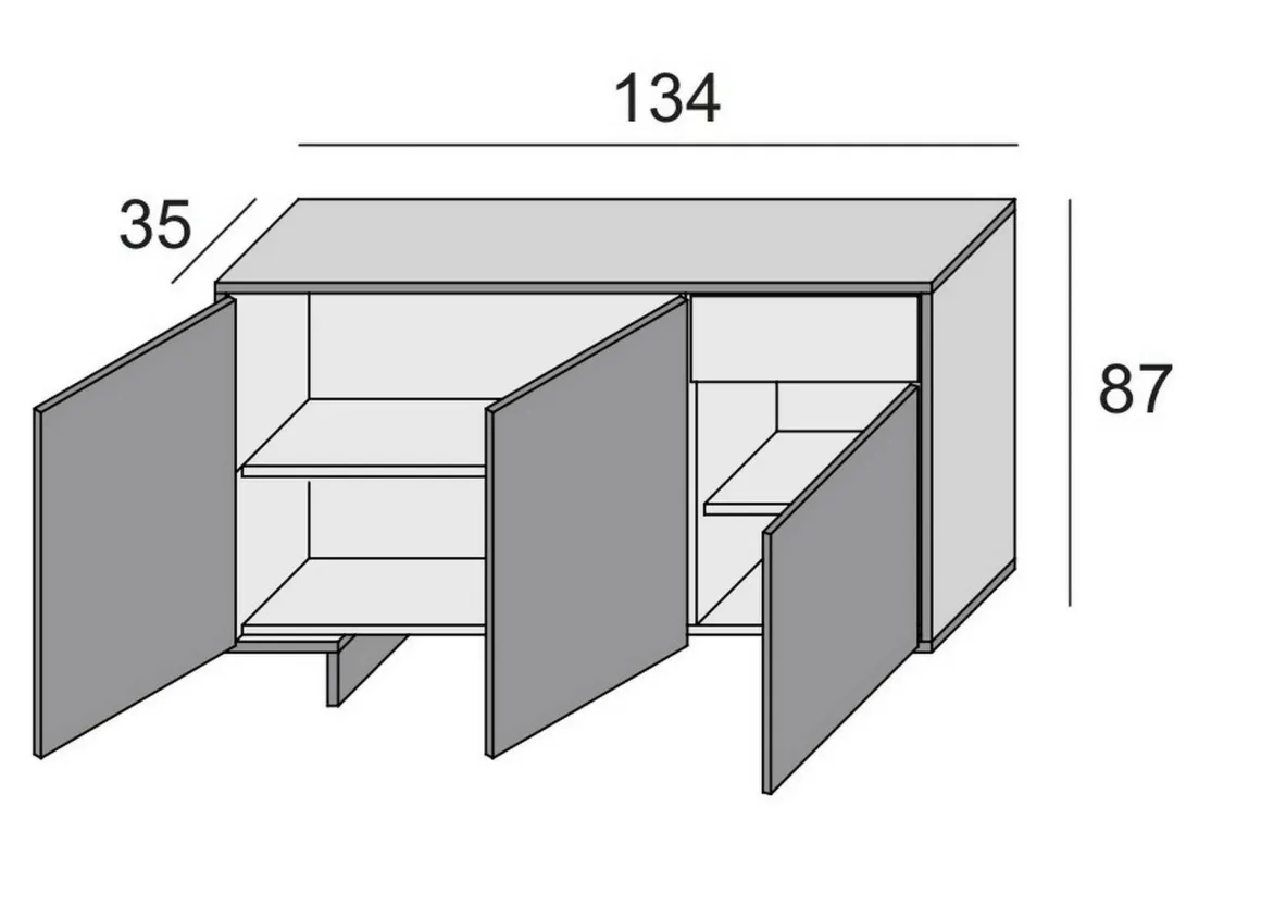 Credenza bianca e beige 134x35x87h cm 3 ante e 1 cassetto - Arius