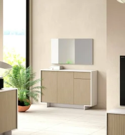 Credenza bianca e beige 134x35x87h cm 3 ante e 1 cassetto - Arius