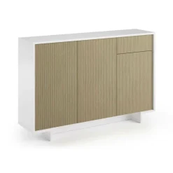 Credenza bianca e beige 134x35x87h cm 3 ante e 1 cassetto - Arius