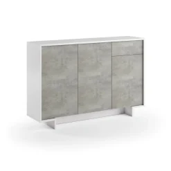 Cucina|Madie > Dmora Credenza bianca e cemento 134x35x87h cm 3 ante e 1 cassetto - Arius Grigio, Bianco Cemento