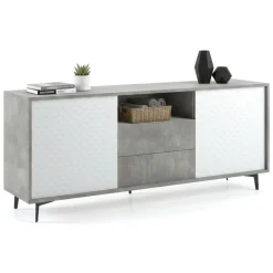 Credenza bianca e cemento 184x45x77h cm 2 ante e 2 cassetti - Azis