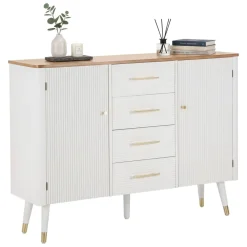 Madie|Credenze > Dmora Credenza bianca e marrone 117x37x90h cm 2 ante e 4 cassetti - Acute Marrone, Bianco
