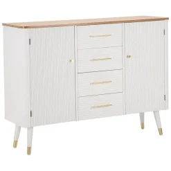 Madie|Credenze > Dmora Credenza bianca e marrone 117x37x90h cm 2 ante e 4 cassetti - Acute Marrone, Bianco