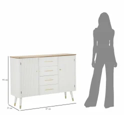 Madie|Credenze > Dmora Credenza bianca e marrone 117x37x90h cm 2 ante e 4 cassetti - Acute Marrone, Bianco