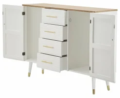 Madie|Credenze > Dmora Credenza bianca e marrone 117x37x90h cm 2 ante e 4 cassetti - Acute Marrone, Bianco