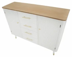 Madie|Credenze > Dmora Credenza bianca e marrone 117x37x90h cm 2 ante e 4 cassetti - Acute Marrone, Bianco