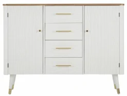 Madie|Credenze > Dmora Credenza bianca e marrone 117x37x90h cm 2 ante e 4 cassetti - Acute Marrone, Bianco