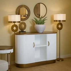 Madie|Credenze > Dmora Credenza bianca e marrone 79x48x67h cm 2 ante - Kolinsky Marrone, Bianco Noce