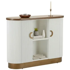 Madie|Credenze > Dmora Credenza bianca e marrone 79x48x67h cm 2 ante - Kolinsky Marrone, Bianco Noce