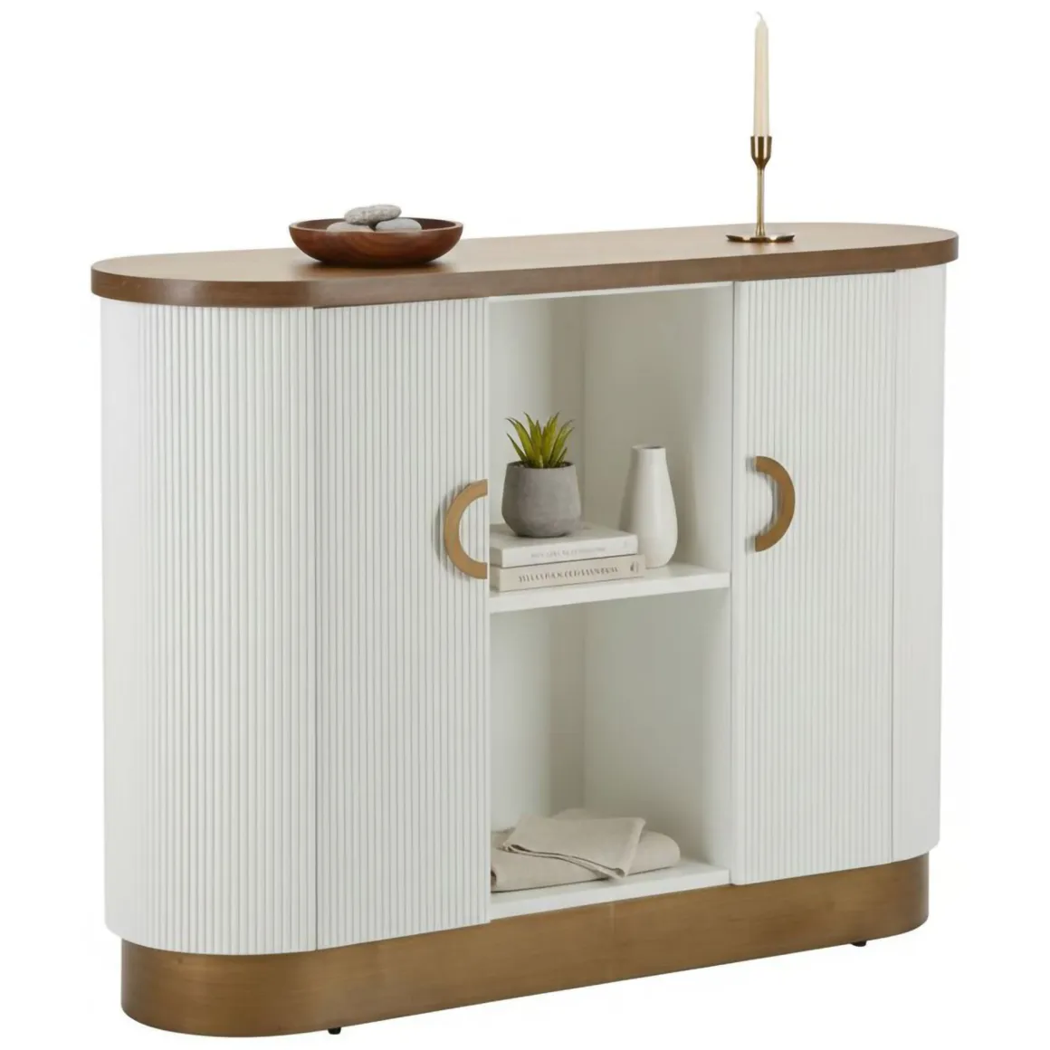 Madie|Credenze > Dmora Credenza bianca e marrone 79x48x67h cm 2 ante - Kolinsky Marrone, Bianco Noce