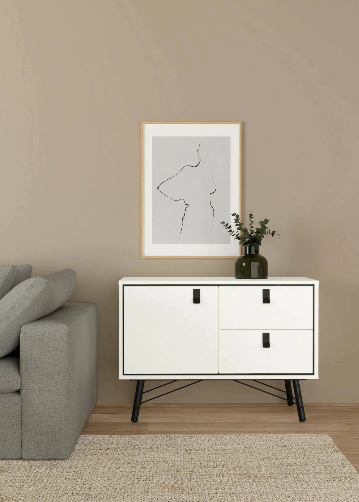 Cucina|Madie > Dmora Credenza bianca e nera 150x30x80h cm 2 ante - Basilia Nero, Bianco