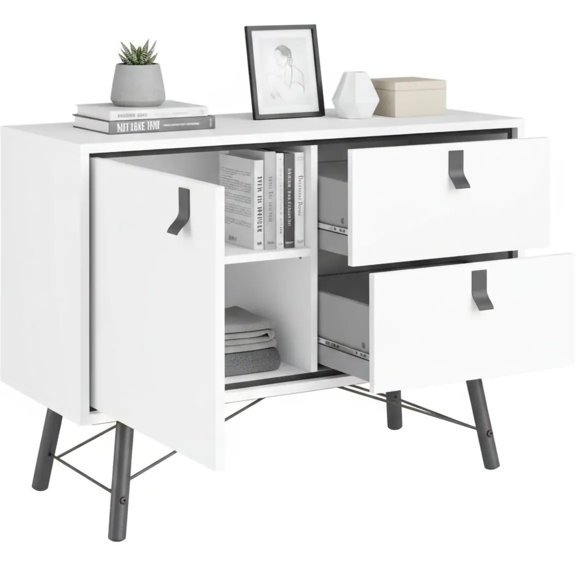 Cucina|Madie > Dmora Credenza bianca e nera 150x30x80h cm 2 ante - Basilia Nero, Bianco