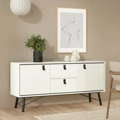 Credenza bianca e nera 150x40x72h cm 2 ante e 2 cassetti - Manyi