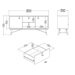 Credenza bianca e nera 150x40x72h cm 2 ante e 2 cassetti - Manyi
