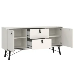 Credenza bianca e nera 150x40x72h cm 2 ante e 2 cassetti - Manyi