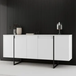 Madie|Credenze > Dmora Credenza bianca e nera 195x39x81h cm 3 ante e 3 cassetti - Anima Nero, Bianco