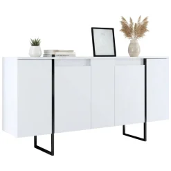 Madie|Credenze > Dmora Credenza bianca e nera 195x39x81h cm 3 ante e 3 cassetti - Anima Nero, Bianco