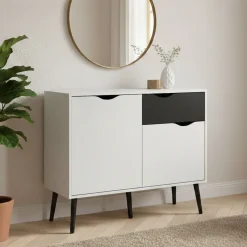 Credenza bianca e nera 98x39x81h cm 2 ante e 1 cassetto - Audit