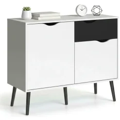 Credenza bianca e nera 98x39x81h cm 2 ante e 1 cassetto - Audit