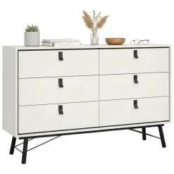 Madie|Credenze > Dmora Credenza bianca e nera 150x40x94h cm 6 cassetti - Anturio Nero, Bianco