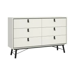 Madie|Credenze > Dmora Credenza bianca e nera 150x40x94h cm 6 cassetti - Anturio Nero, Bianco