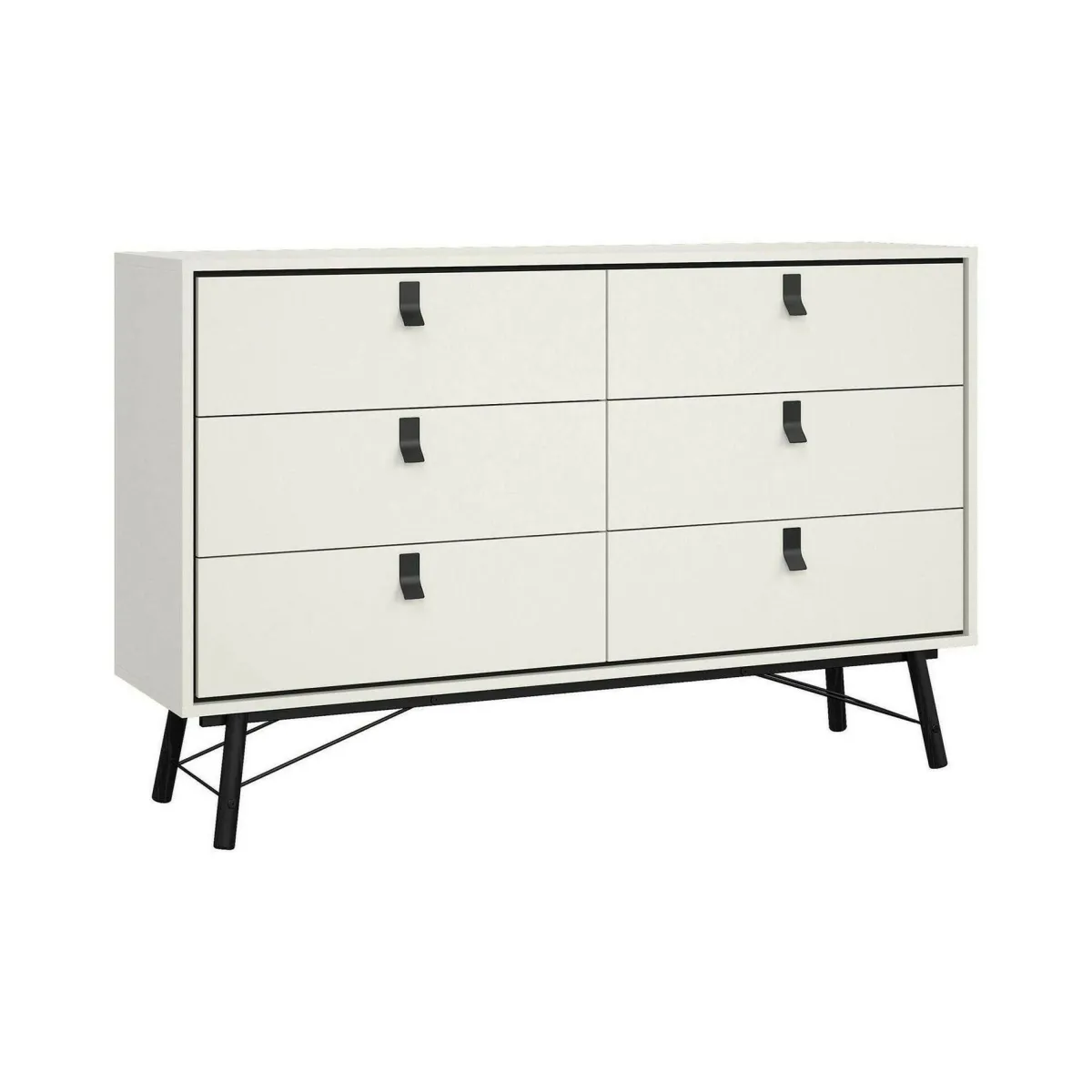 Madie|Credenze > Dmora Credenza bianca e nera 150x40x94h cm 6 cassetti - Anturio Nero, Bianco
