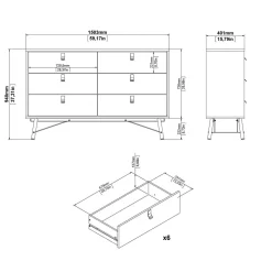 Madie|Credenze > Dmora Credenza bianca e nera 150x40x94h cm 6 cassetti - Anturio Nero, Bianco