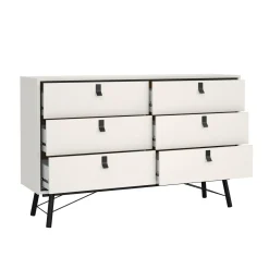 Madie|Credenze > Dmora Credenza bianca e nera 150x40x94h cm 6 cassetti - Anturio Nero, Bianco