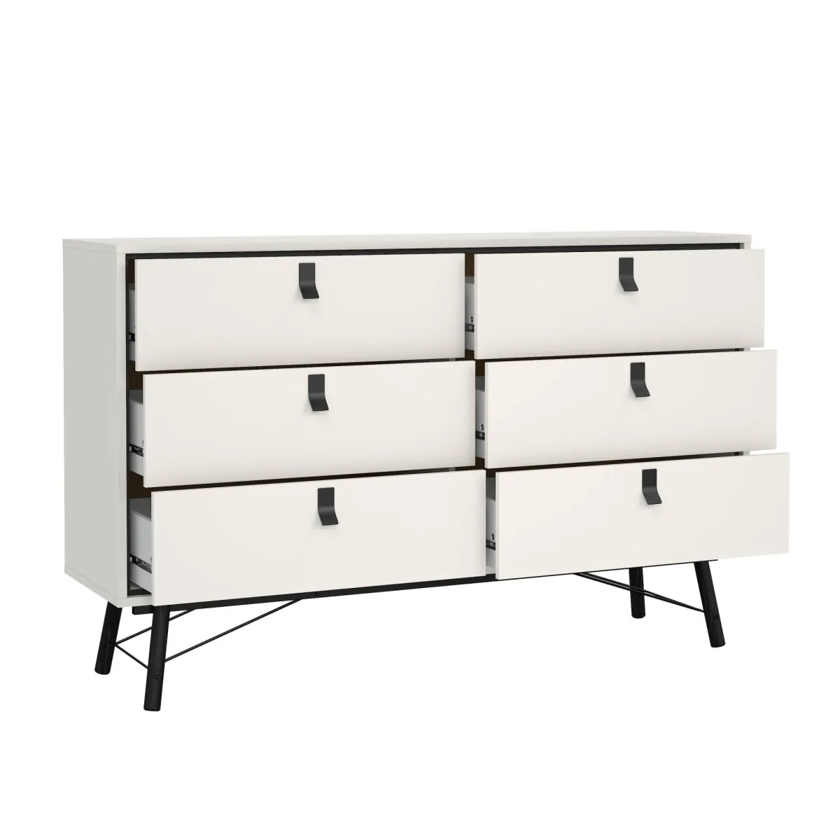 Madie|Credenze > Dmora Credenza bianca e nera 150x40x94h cm 6 cassetti - Anturio Nero, Bianco