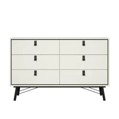 Madie|Credenze > Dmora Credenza bianca e nera 150x40x94h cm 6 cassetti - Anturio Nero, Bianco
