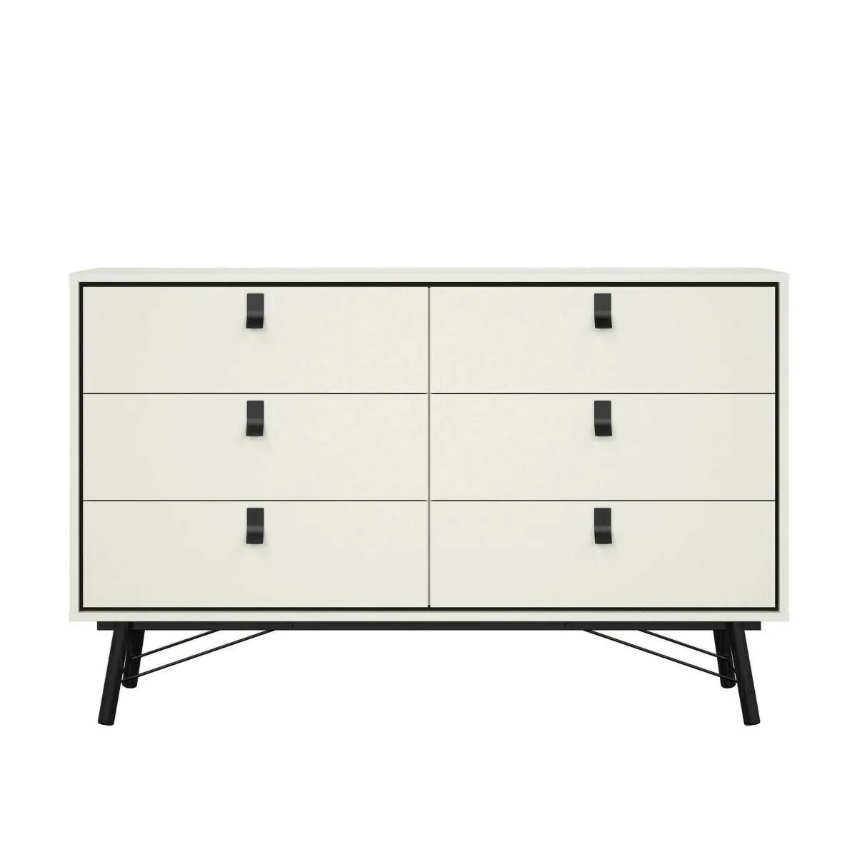 Madie|Credenze > Dmora Credenza bianca e nera 150x40x94h cm 6 cassetti - Anturio Nero, Bianco