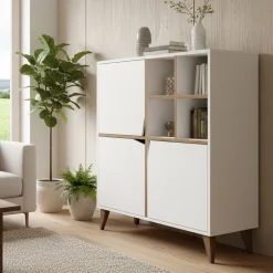 Madie|Credenze > Dmora Credenza bianca e noce 100x30x115h cm 3 ante - Londra Marrone, Bianco Noce