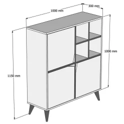 Madie|Credenze > Dmora Credenza bianca e noce 100x30x115h cm 3 ante - Londra Marrone, Bianco Noce