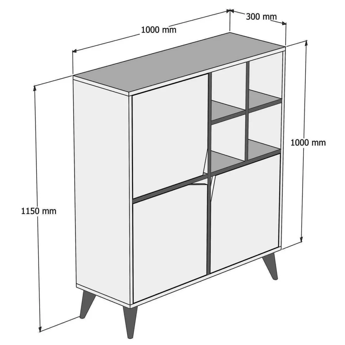 Madie|Credenze > Dmora Credenza bianca e noce 100x30x115h cm 3 ante - Londra Marrone, Bianco Noce