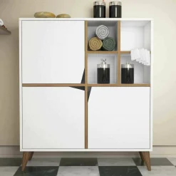 Madie|Credenze > Dmora Credenza bianca e noce 100x30x115h cm 3 ante - Londra Marrone, Bianco Noce