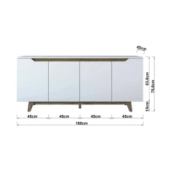 Credenza bianca e noce 180x45x78h cm 4 ante - Ascaro