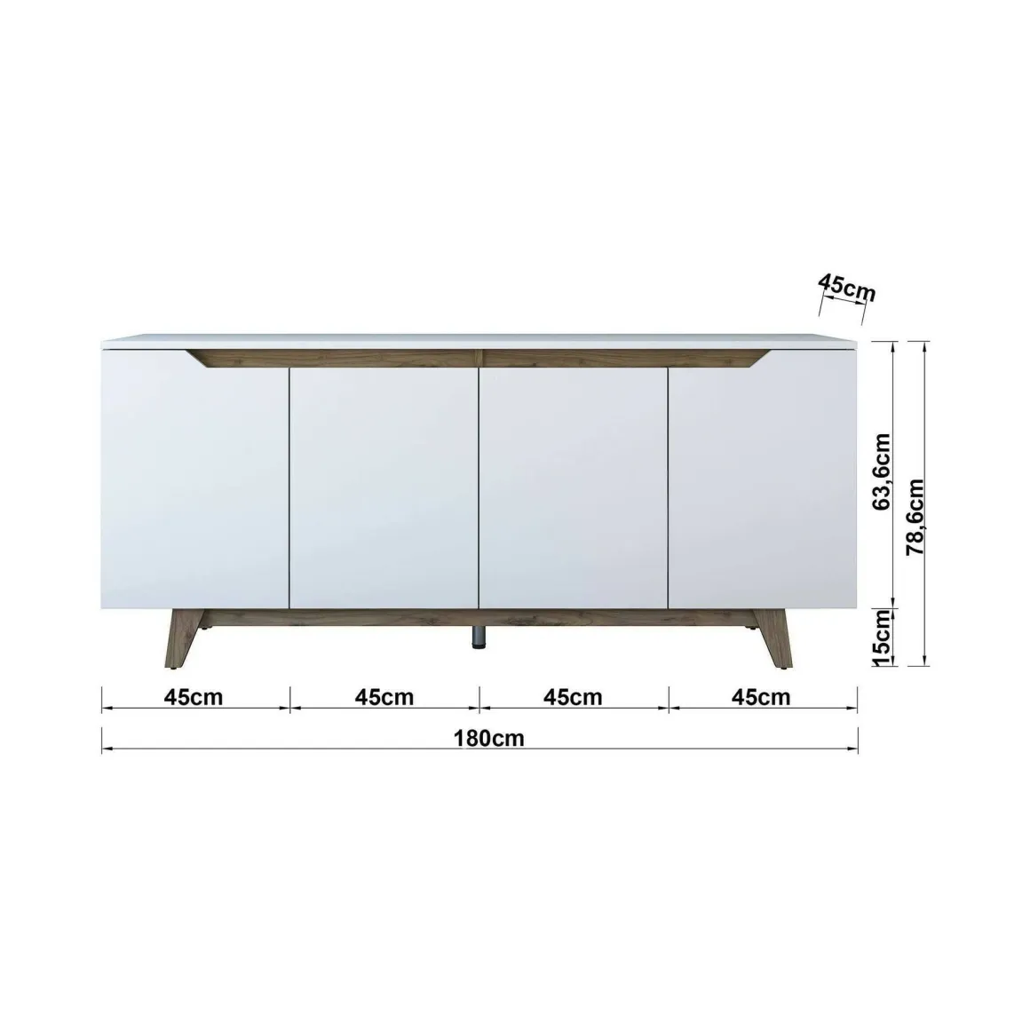 Credenza bianca e noce 180x45x78h cm 4 ante - Ascaro