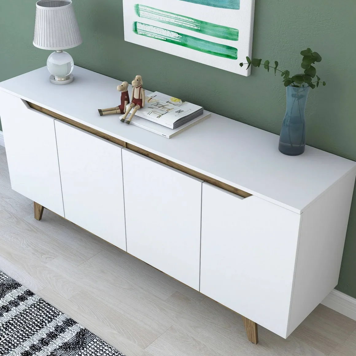 Credenza bianca e noce 180x45x78h cm 4 ante - Ascaro
